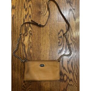 Coach Crossbody Bag Tan Pebble Leather gold Chain Strap